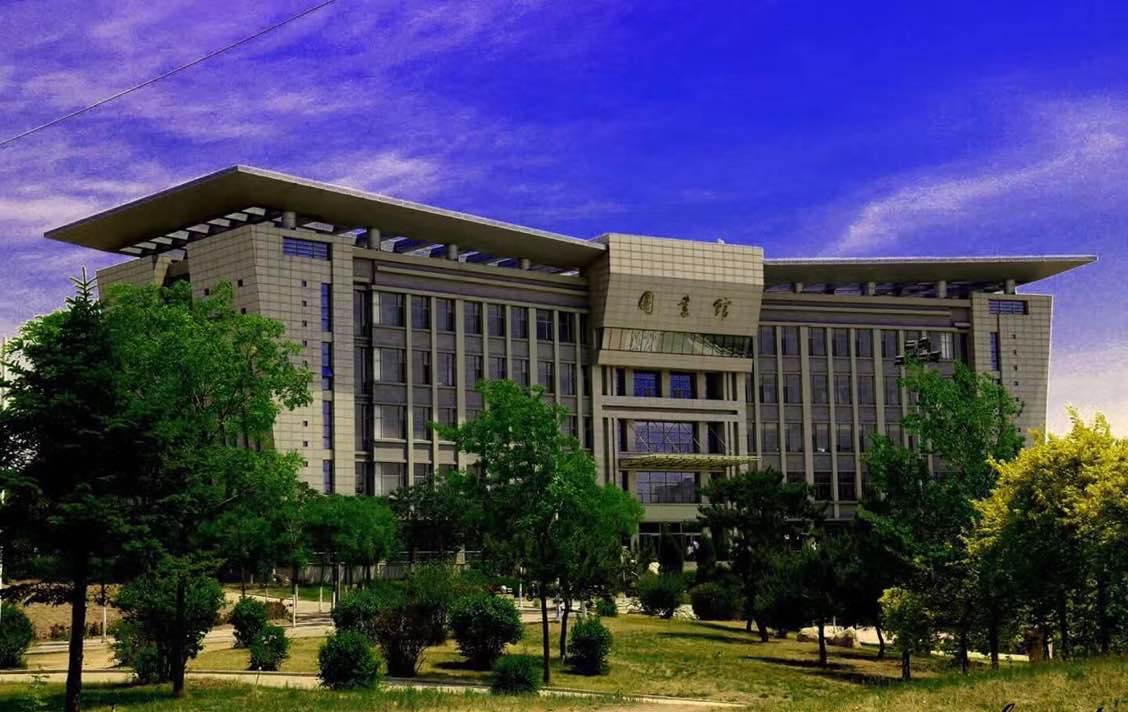 Jinzhou Medical University library building with students assembled on campus