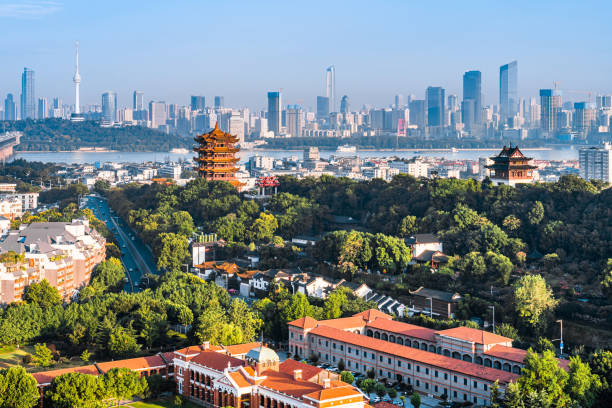 Wuhan city skyline at the confluence of Yangtze and Han rivers